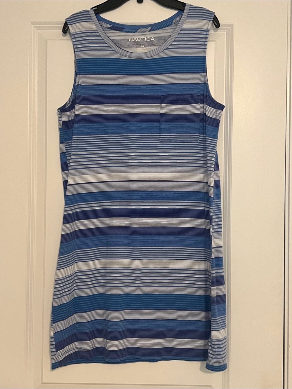 Nautica Blue and White Striped Sleeveless Shift Dress or cover up